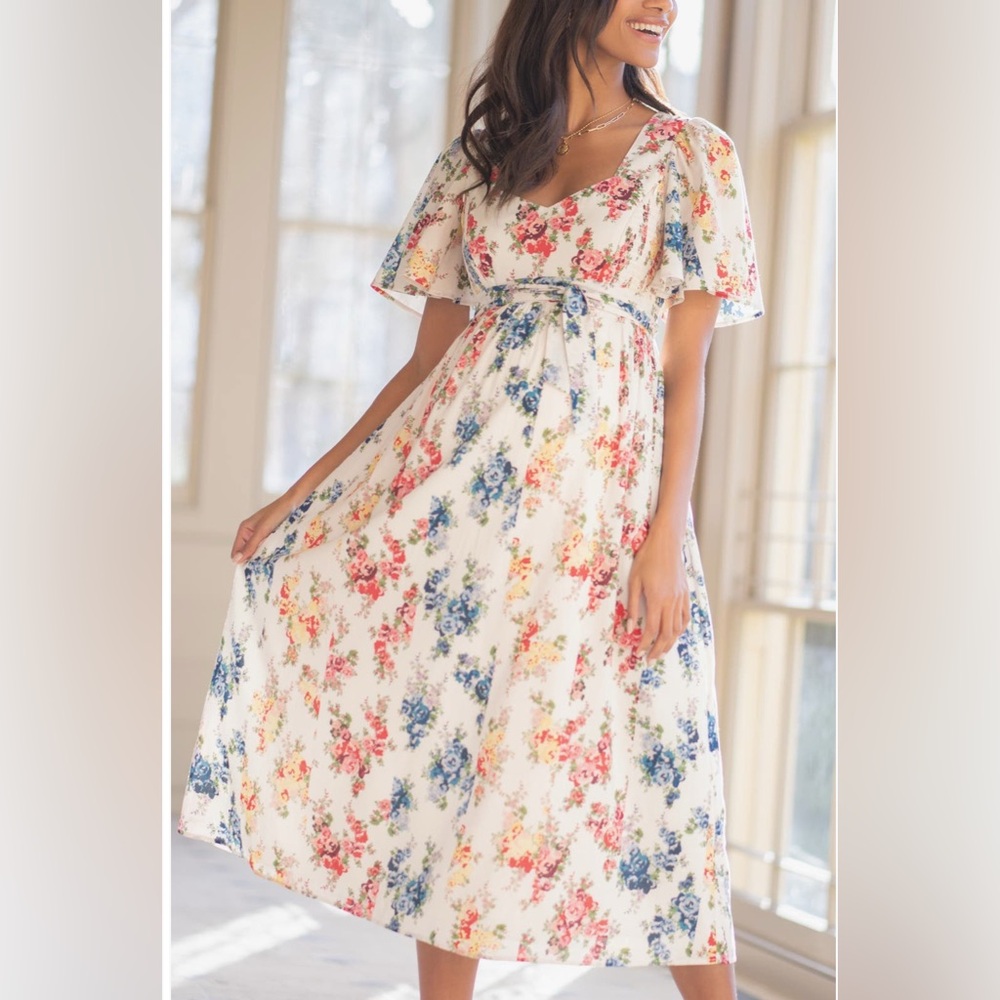 Seraphine Vintage Floral Maternity & Nursing Midi Dress Size US 8
